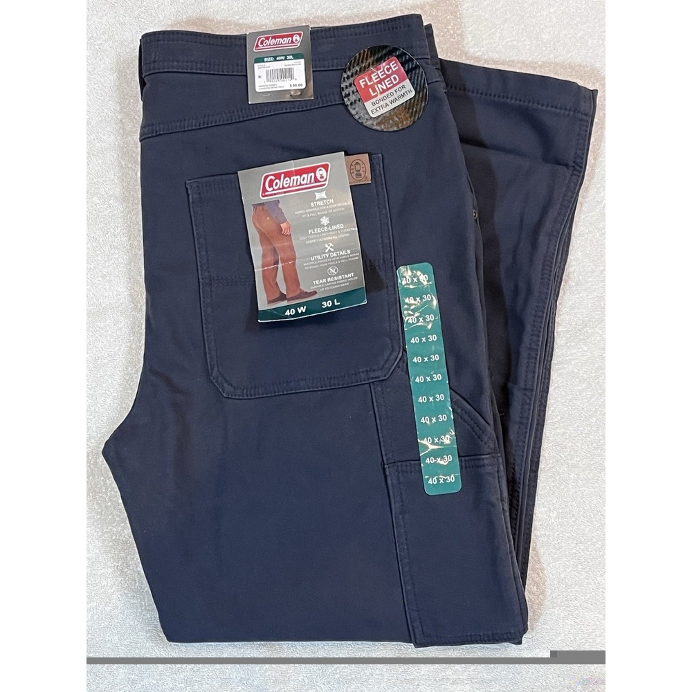 Coleman Fleece Lined Pants Utility Stretch Canvas Work Navy Men's Size 40X30 NEW